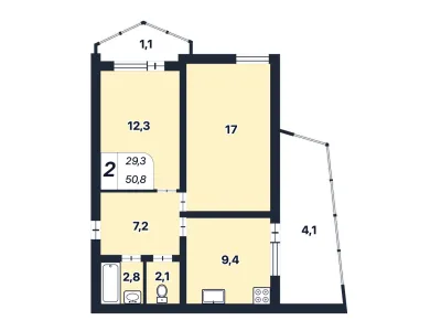2-к квартира 50.8 м² 5/7 эт., Юбилейная — миниатюра 4