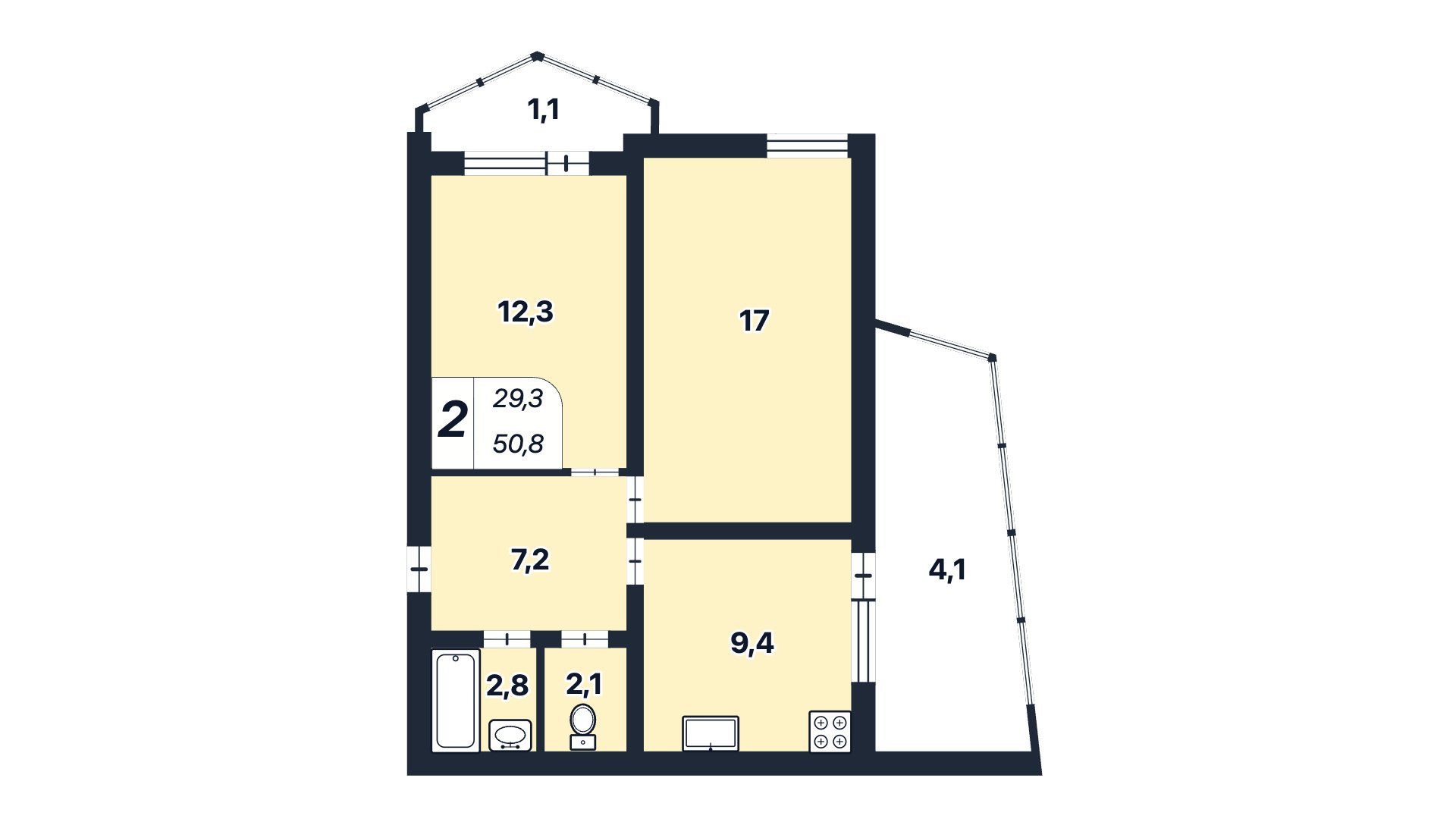 2-к квартира 50.8 м² 5/7 эт., Юбилейная — фото 4