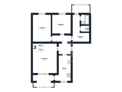 3-к квартира 73.2 м² 3/5 эт., 60 лет СССР — миниатюра 3