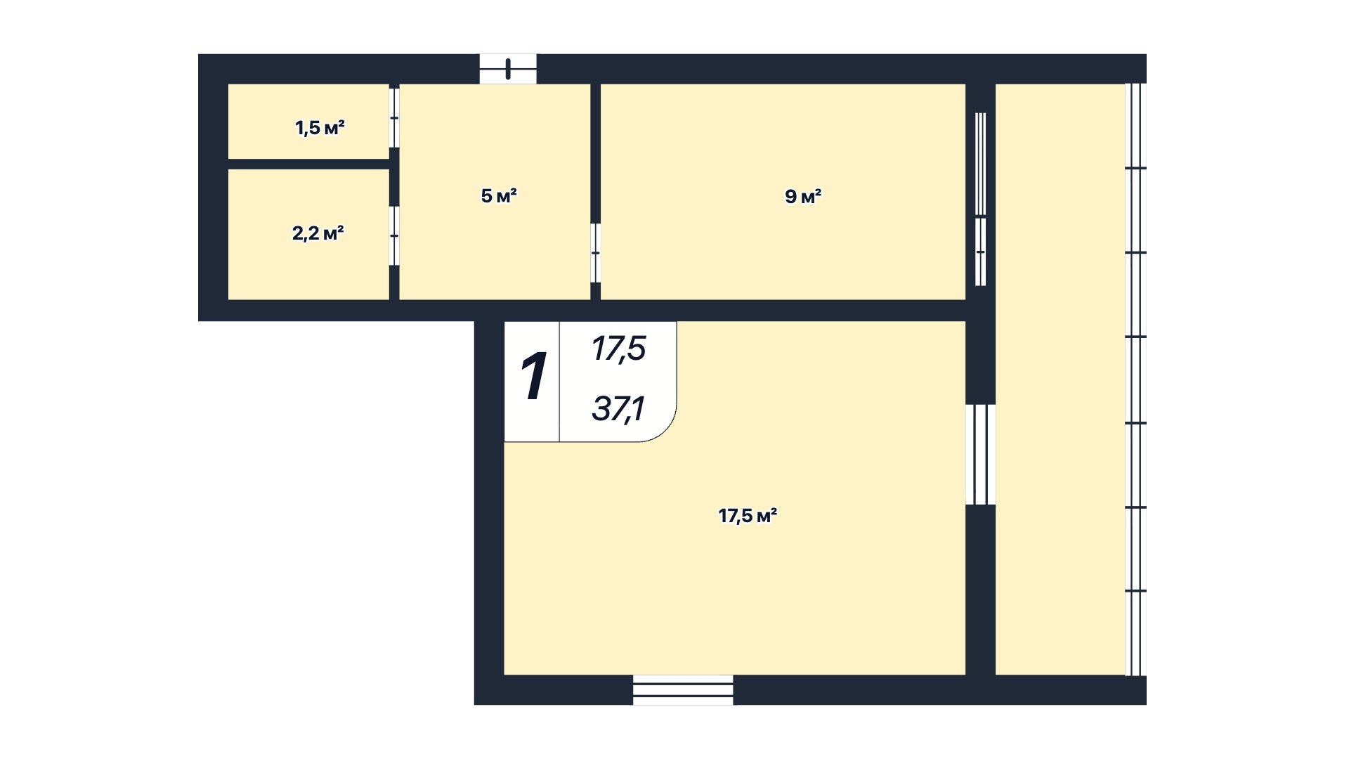 1-к квартира 37.1 м² 7/12 эт., Октябрьская — фото 3